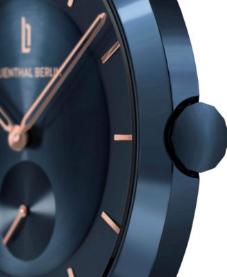 Lilienthal Berlin Men's The Classic Blue Rose Gold Navy Blue Leather Watch 42mm