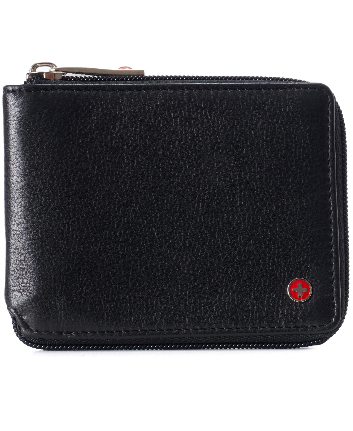 Zipper Bifold Wallet for Men Women Rfid Protected Genuine Leather - Black