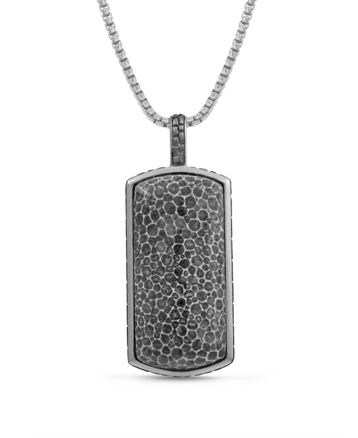 LUVMYJEWELRY FOSSIL AGATE GEMSTONE STERLING SILVER MEN TAG IN BLACK RHODIUM PLATED WITH CHAIN
