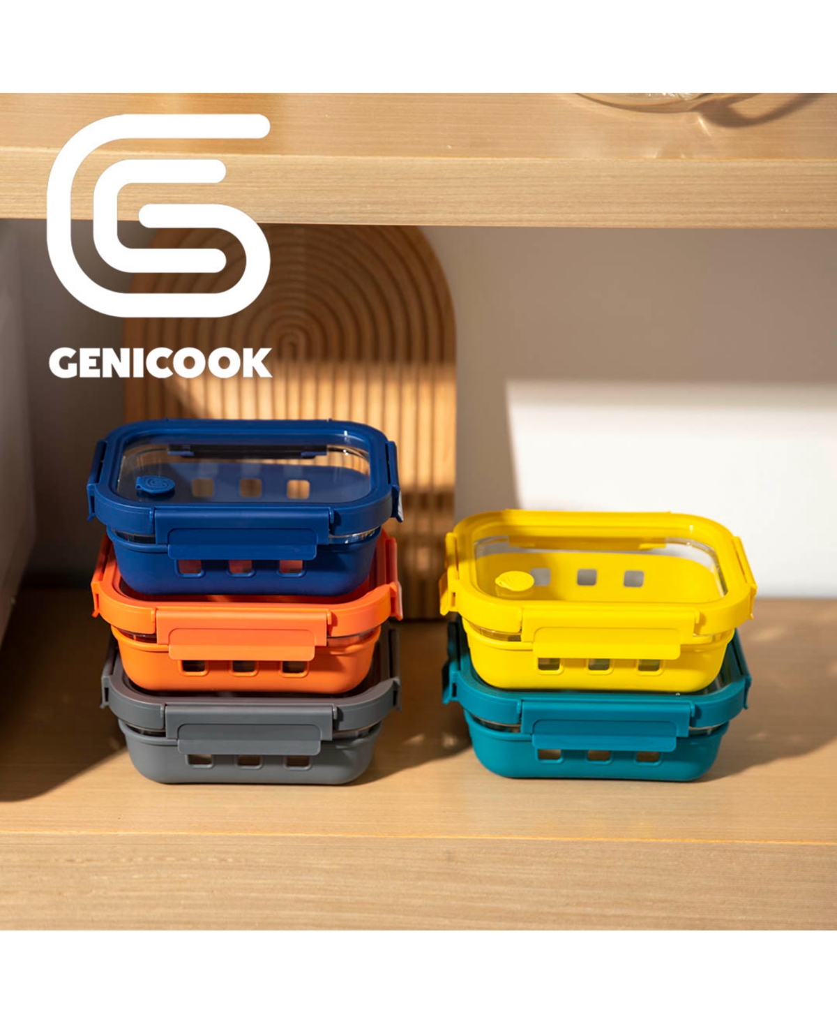 Shop Genicook 5 Pc Glass Container Set With Silicone Wrap In Multicolor