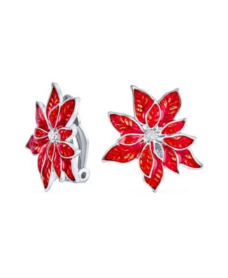 Large Statement Poinsettia Brooch Clip-On Earrings Christmas Jewelry Set Gold Plated