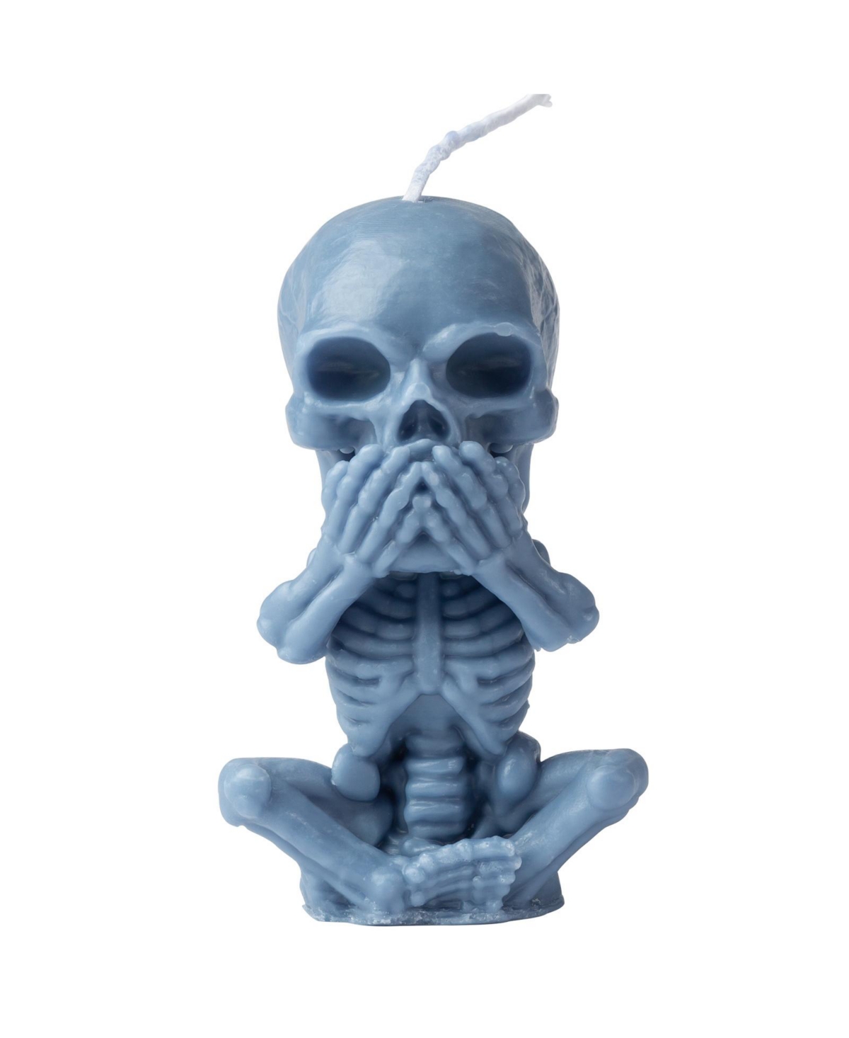 Skull Covering Mouth Creative Candle for Spooky Halloween Decoration - Blue