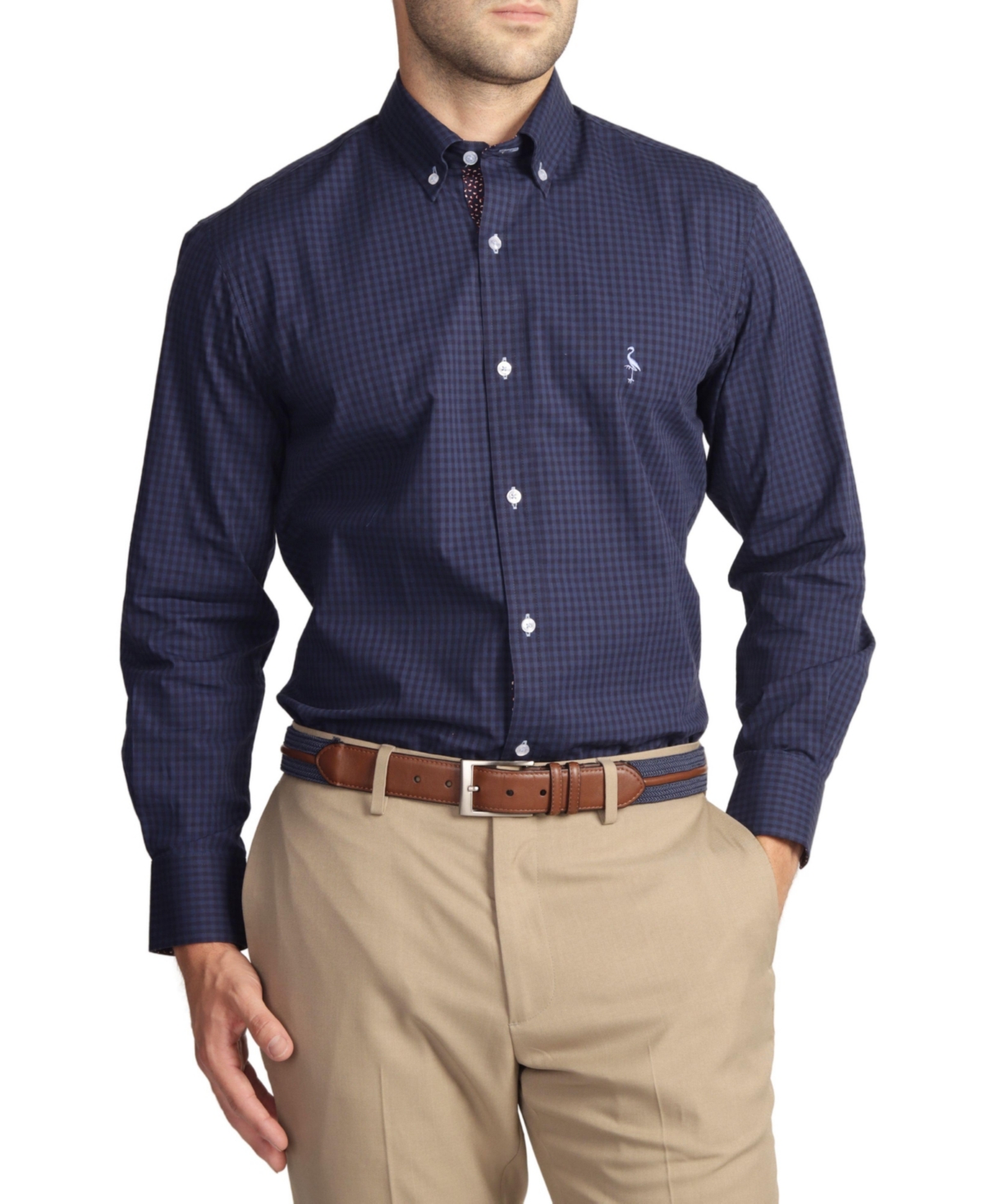 TAILORBYRD MENS GINGHAM COTTON STRETCH LONG SLEEVE SHIRT
