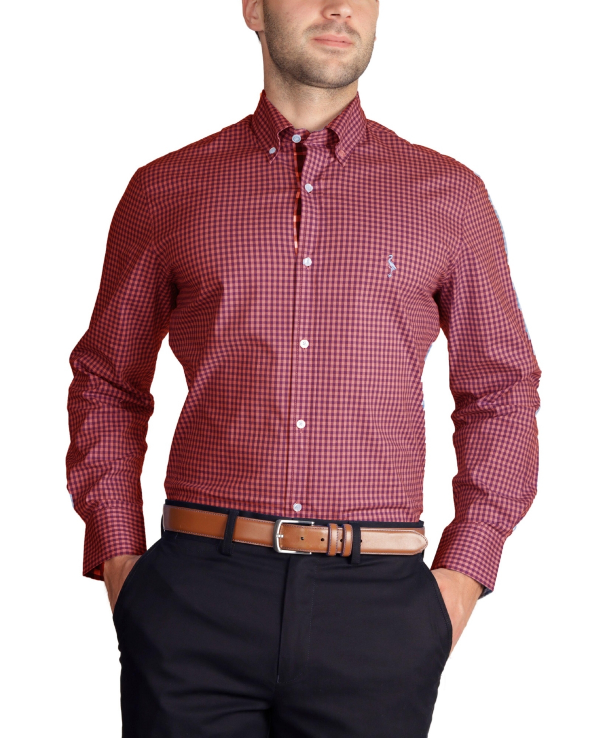 TAILORBYRD MENS GINGHAM COTTON STRETCH LONG SLEEVE SHIRT