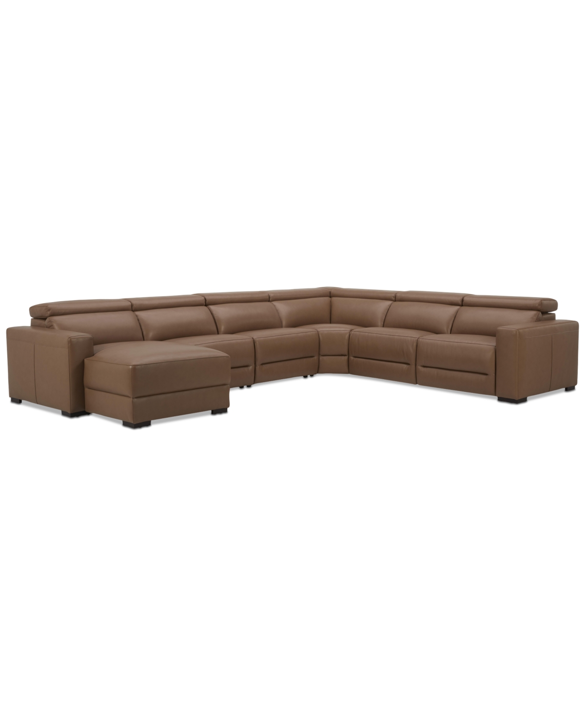 Macy's Nevio 157" 6-pc. Leather Sectional With 1 Power Recliner, Headrests And Chaise, Created For  In Butternut