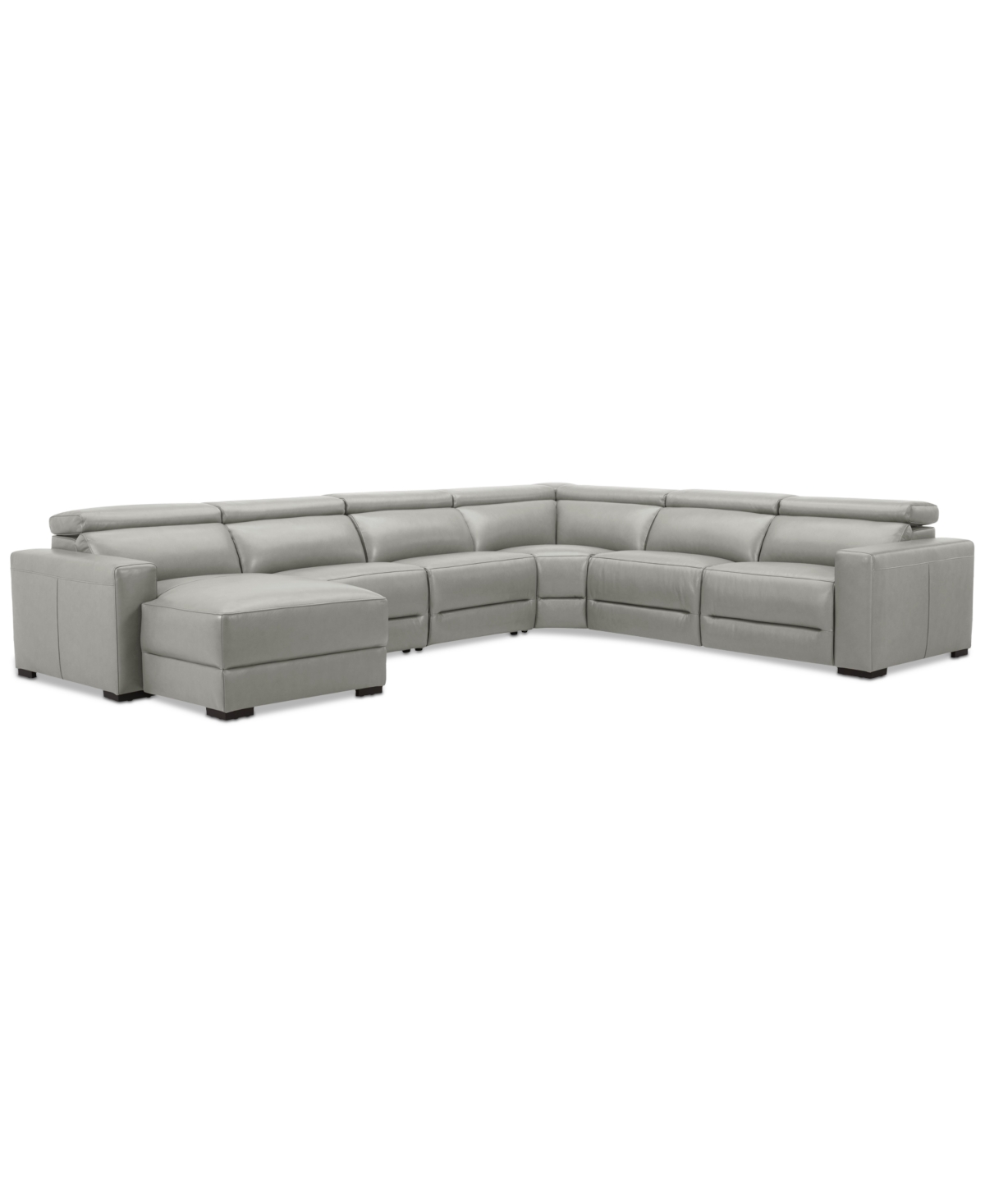 Shop Macy's Nevio 157" 6-pc. Leather Sectional With 1 Power Recliner, Headrests And Chaise, Created For  In Light Grey