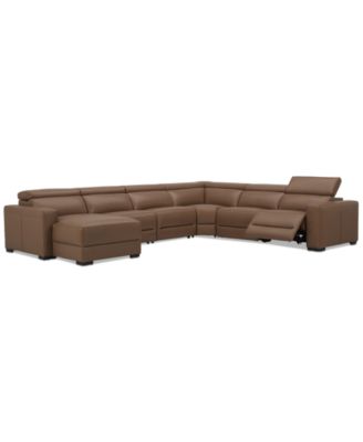 Nevio 157" 6-Pc. Leather Sectional with 1 Power Recliner, Headrests and Chaise, Created For Macy's