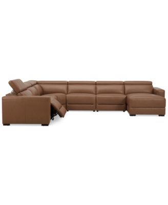 Nevio 157" 6-Pc. Leather Sectional with 1 Power Recliner, Headrests and Chaise, Created For Macy's