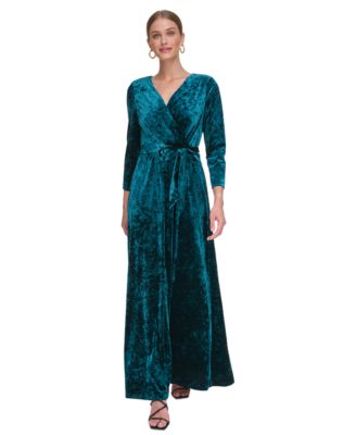 DKNY Women's V-Neck Shiny-Foil Faux-Wrap Gown
