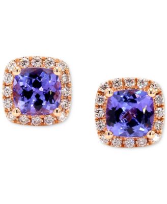Tanzanite (1 ct t.w.) & Diamond (1/6 ct. t.w.) Halo Stud Earrings in 14k Rose Gold