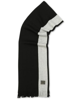 Men's Thick Wool Blend Side Stripe Logo Scarf