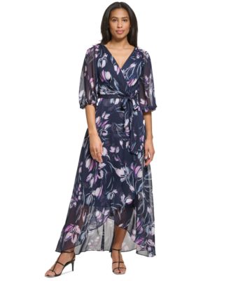 Tommy Hilfiger Women's Printed Balloon Sleeve Faux Wrap Dress Pink Size 2