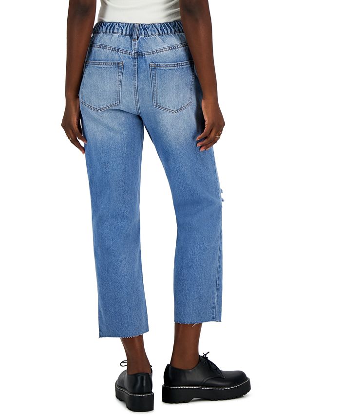 Vanilla Star Juniors' Elastic-Waist Cropped Straight-Leg Jeans - Macy's