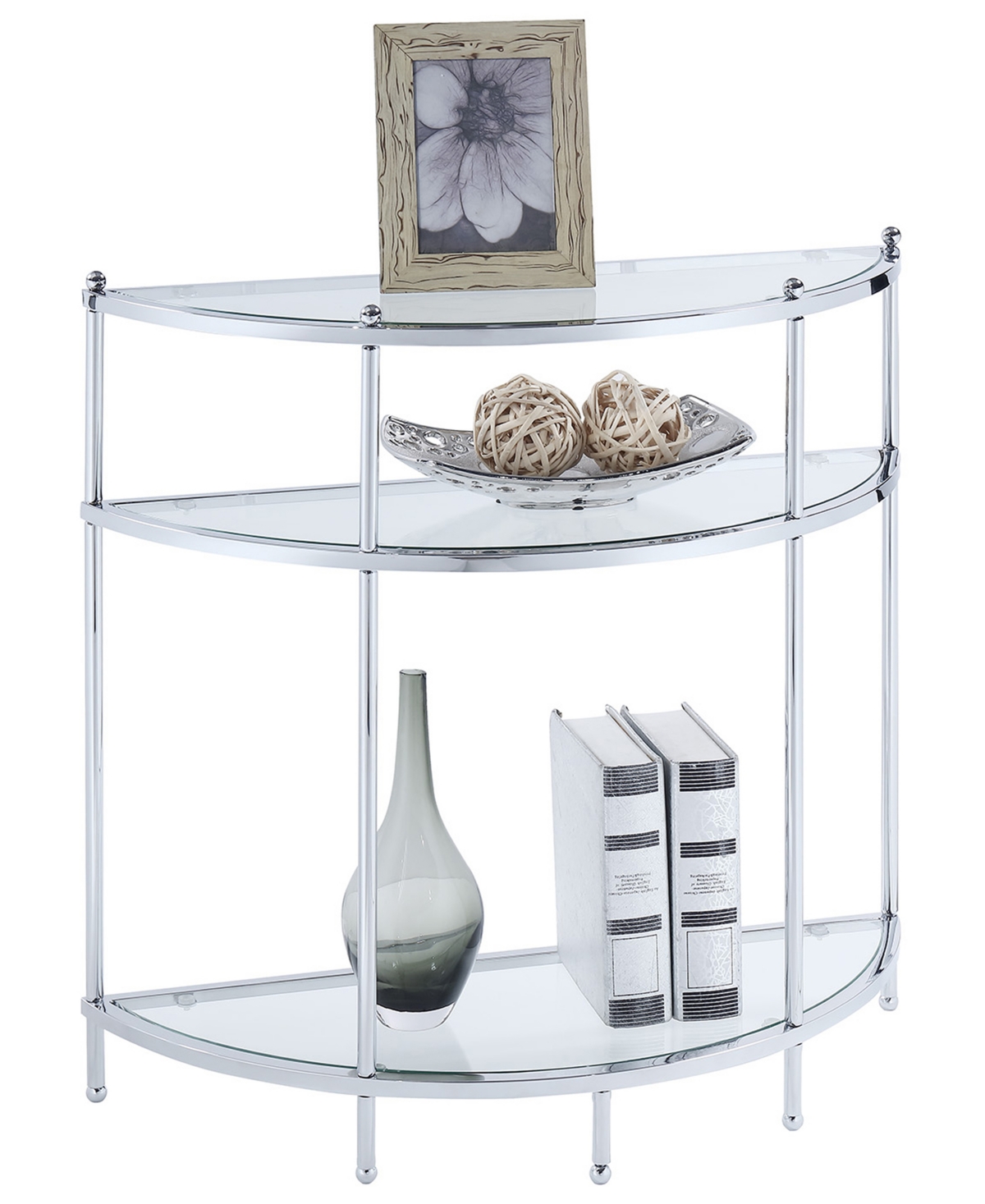 Convenience Concepts 30.75" Royal Crest Half-circle Glass Entry Table In Chrome,glass
