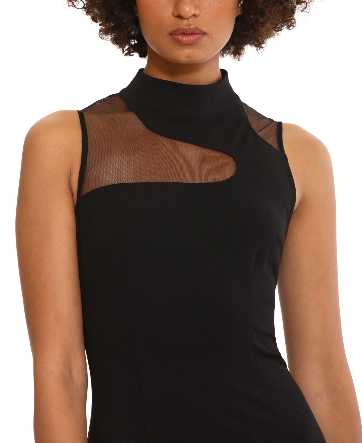 Shop Donna Morgan Women's Mock-neck Sleeveless Slit-front Dress In Black