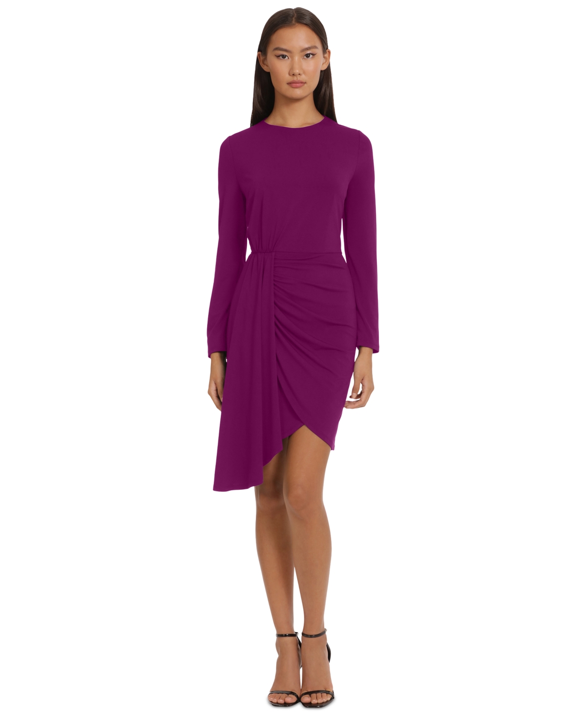 Donna Morgan Women's Round-neck Long Sleeve Mini Dress In Audacious Orchid