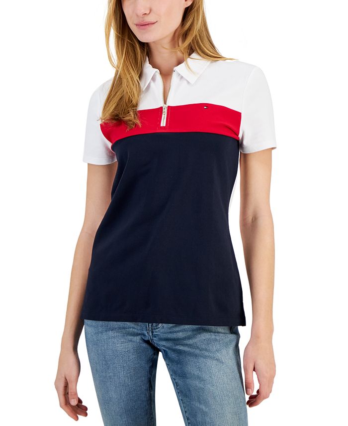 Tommy Hilfiger Women's Colorblocked Zip Polo Shirt - Macy's