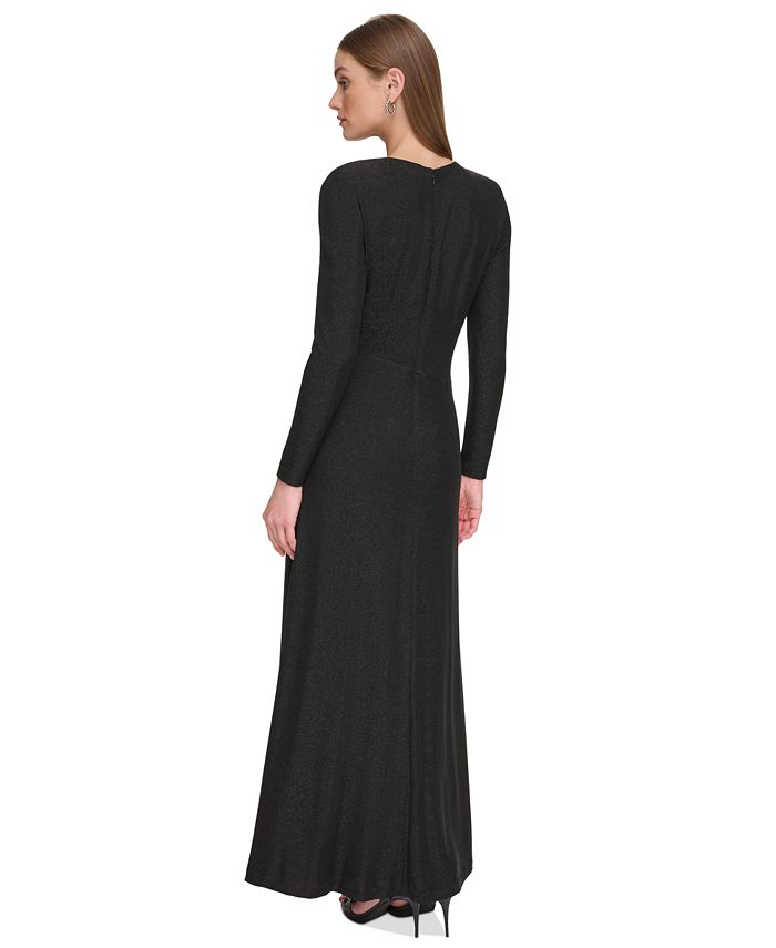 DKNY Women s Jewel Neck Long Sleeve Metallic Gown Macy s