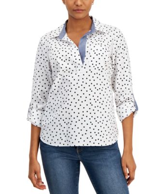 Tommy Hilfiger Womens Printed Zip Neck Popover Top Black Size Xl main image 1
