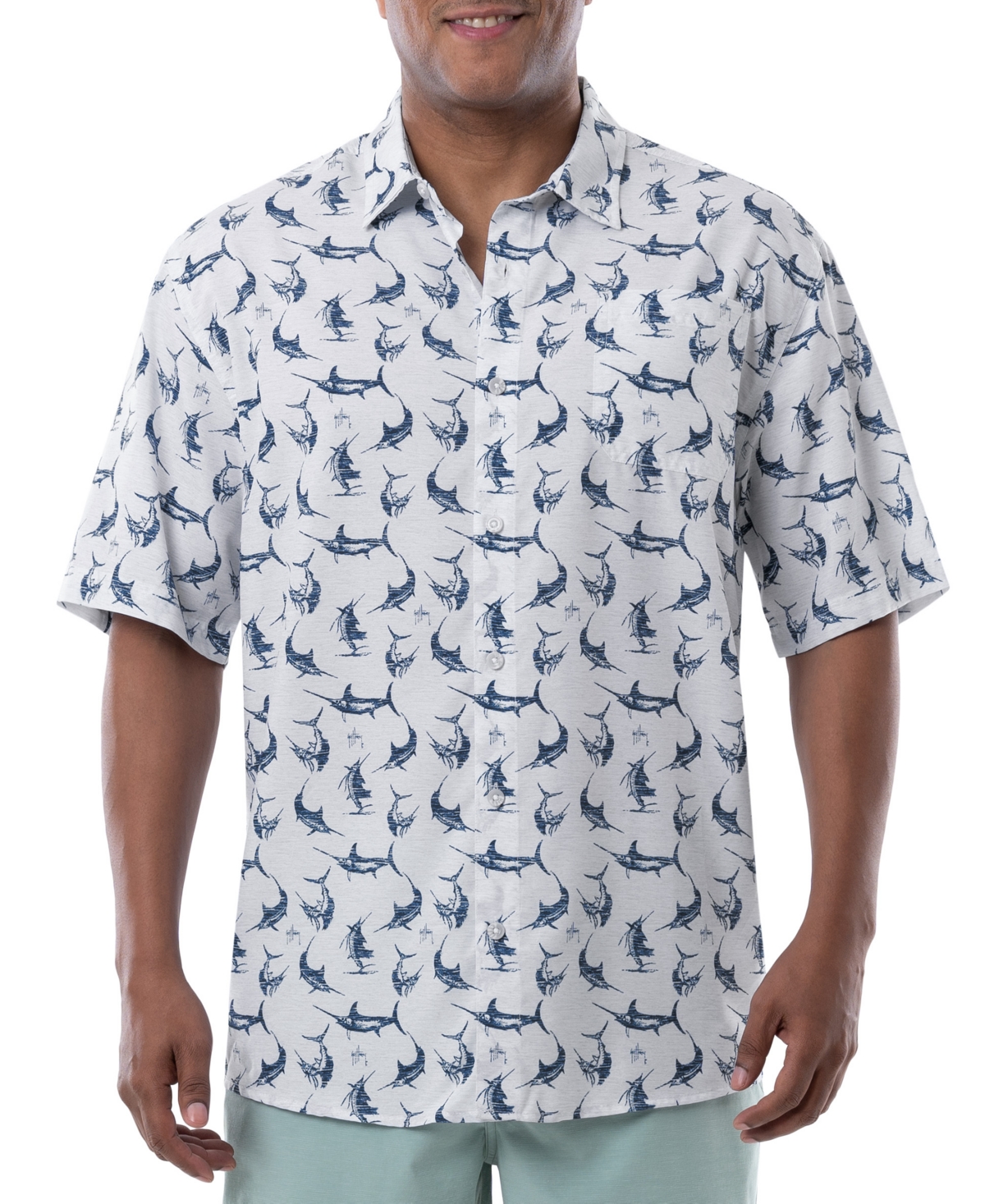 Men's Short Sleeve Retro Billfish Fishing Shirt - Bright White