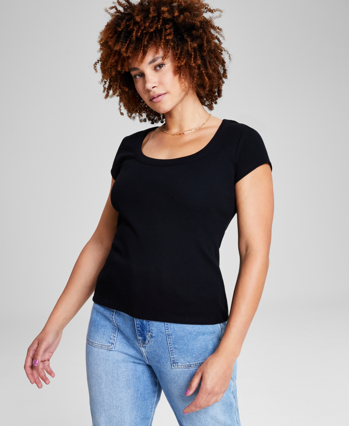 And Now This Women's Scoop-neck Cap-sleeve Top, Created For Macy's In Black