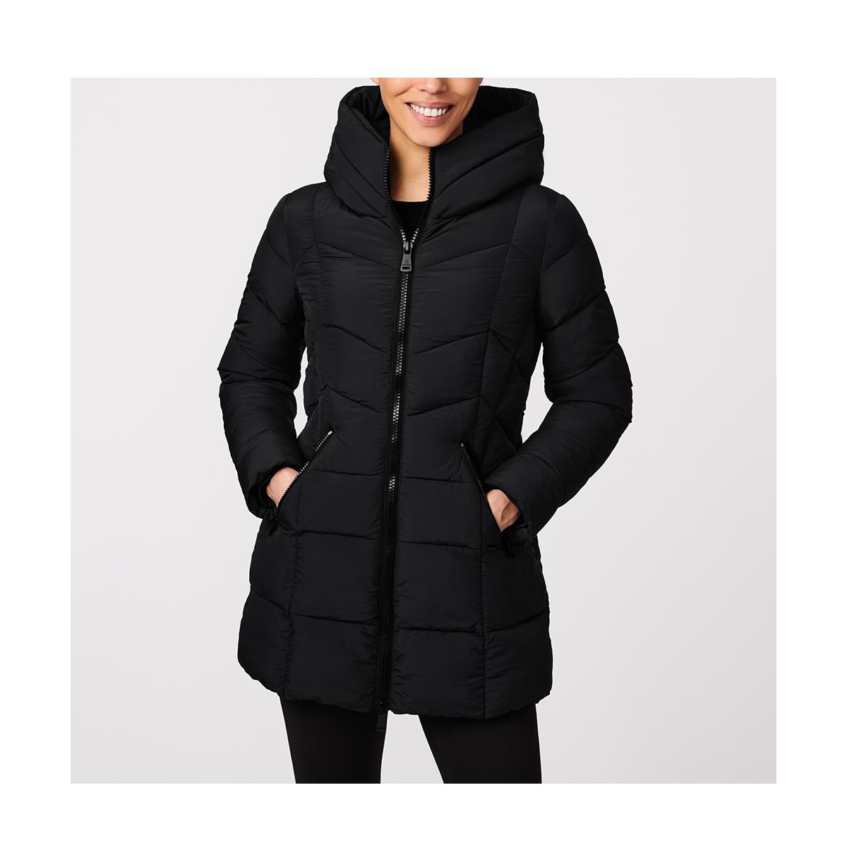 Women's Mid-Length Puffer Jacket - Black