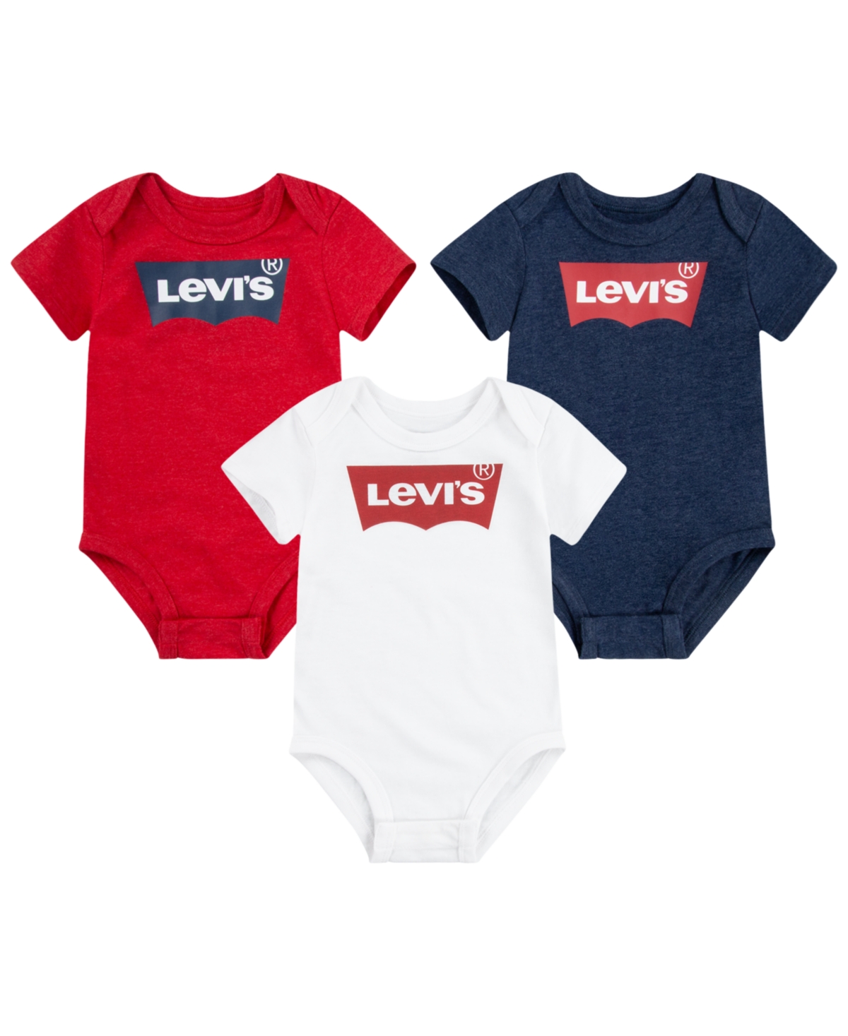 Levi's Baby Boys & Girls Short Sleeves Batwing Bodysuit, Pack Of 3 In Dress Blues