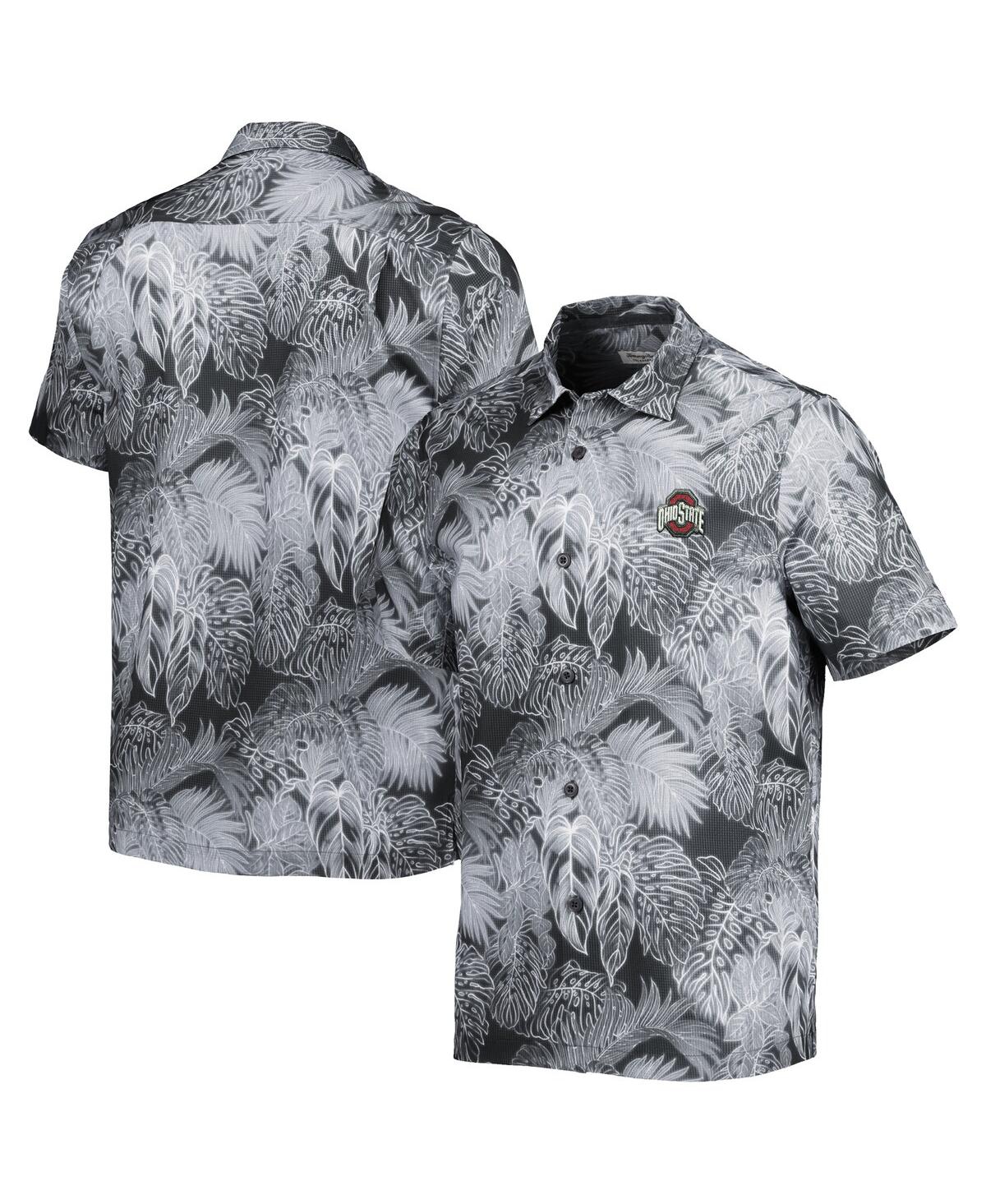 TOMMY BAHAMA MEN'S TOMMY BAHAMA BLACK OHIO STATE BUCKEYES COAST LUMINESCENT FRONDS CAMP BUTTON-UP SHIRT