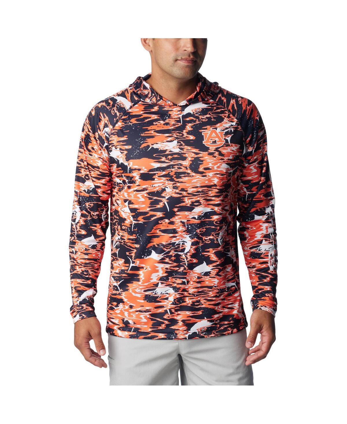 Shop Columbia Men's  Navy Auburn Tigers Pfg Terminal Tackle Omni-shade Rippled Long Sleeve Hooded T-shirt