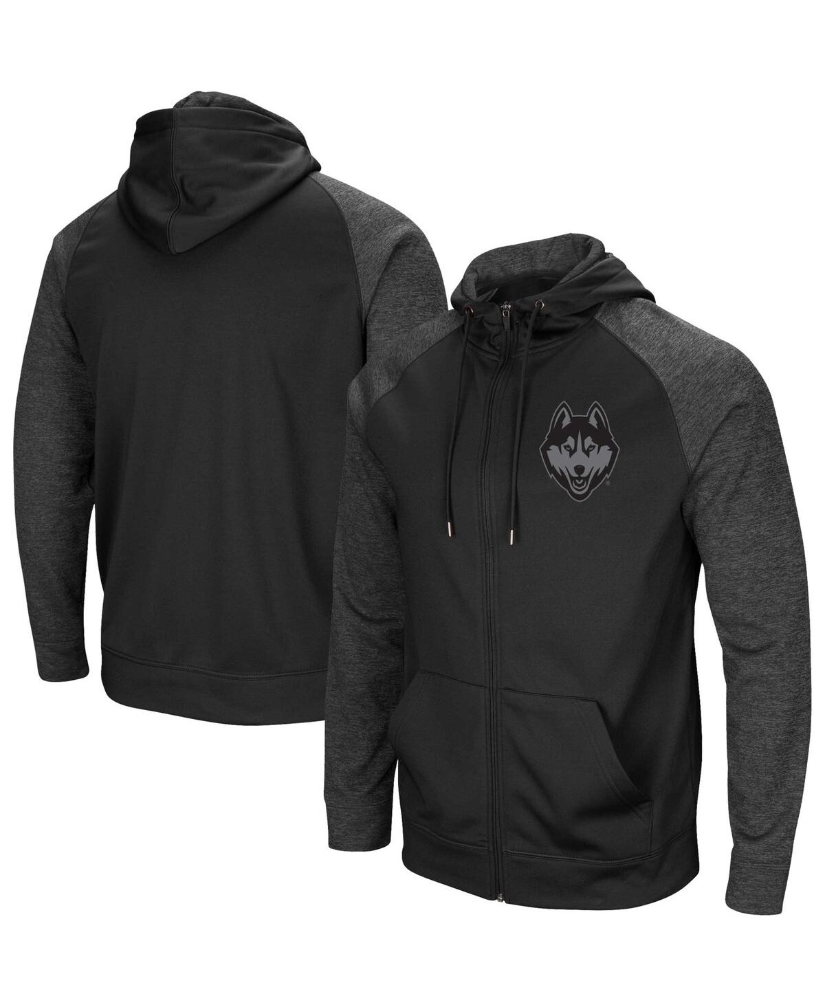 Colosseum Black Uconn Huskies Blackout 3.0 Tonal Raglan Full-zip Hoodie In Black