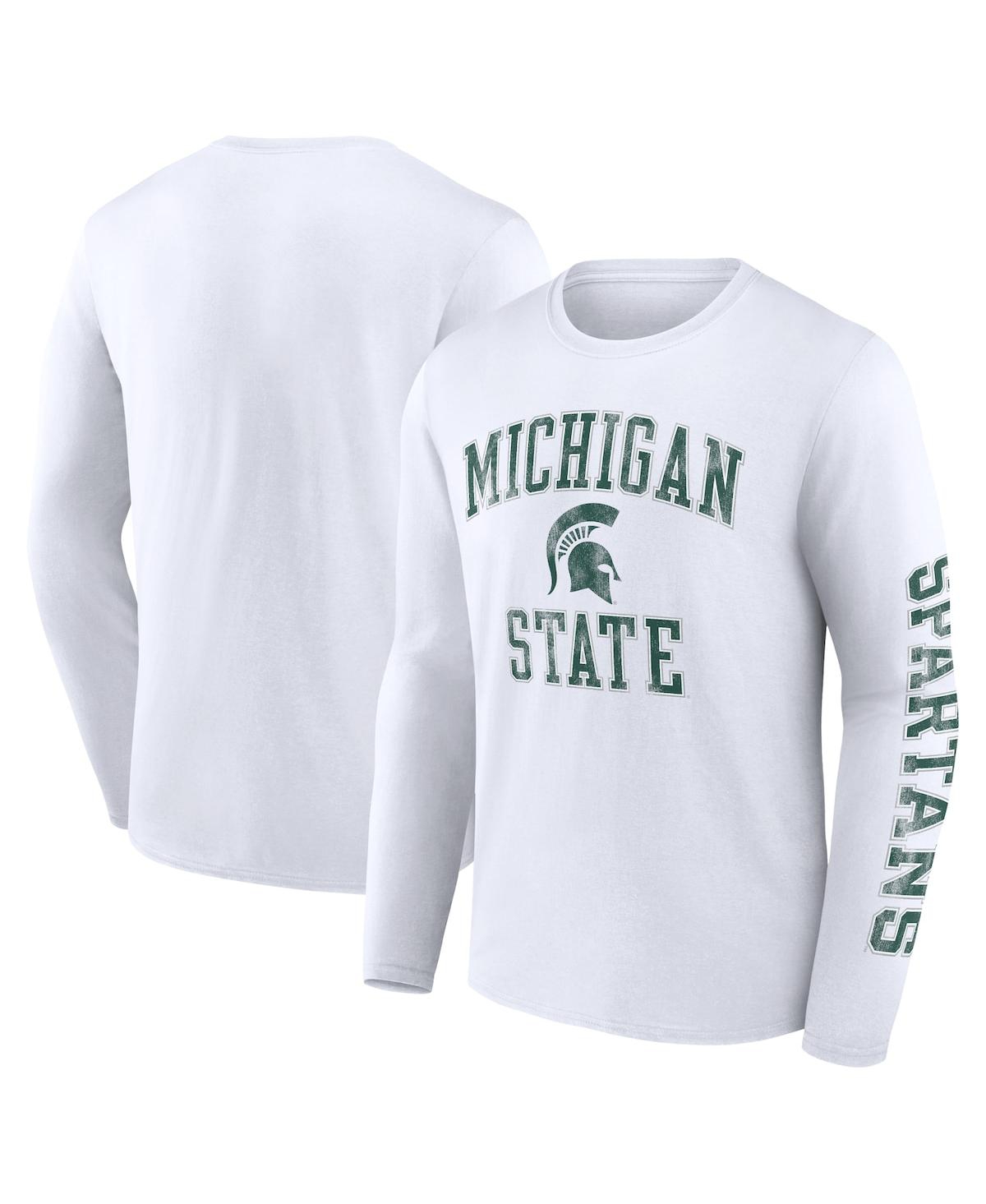 Fanatics Men's  White Michigan State Spartans Distressed Arch Over Logo Long Sleeve T-shirt