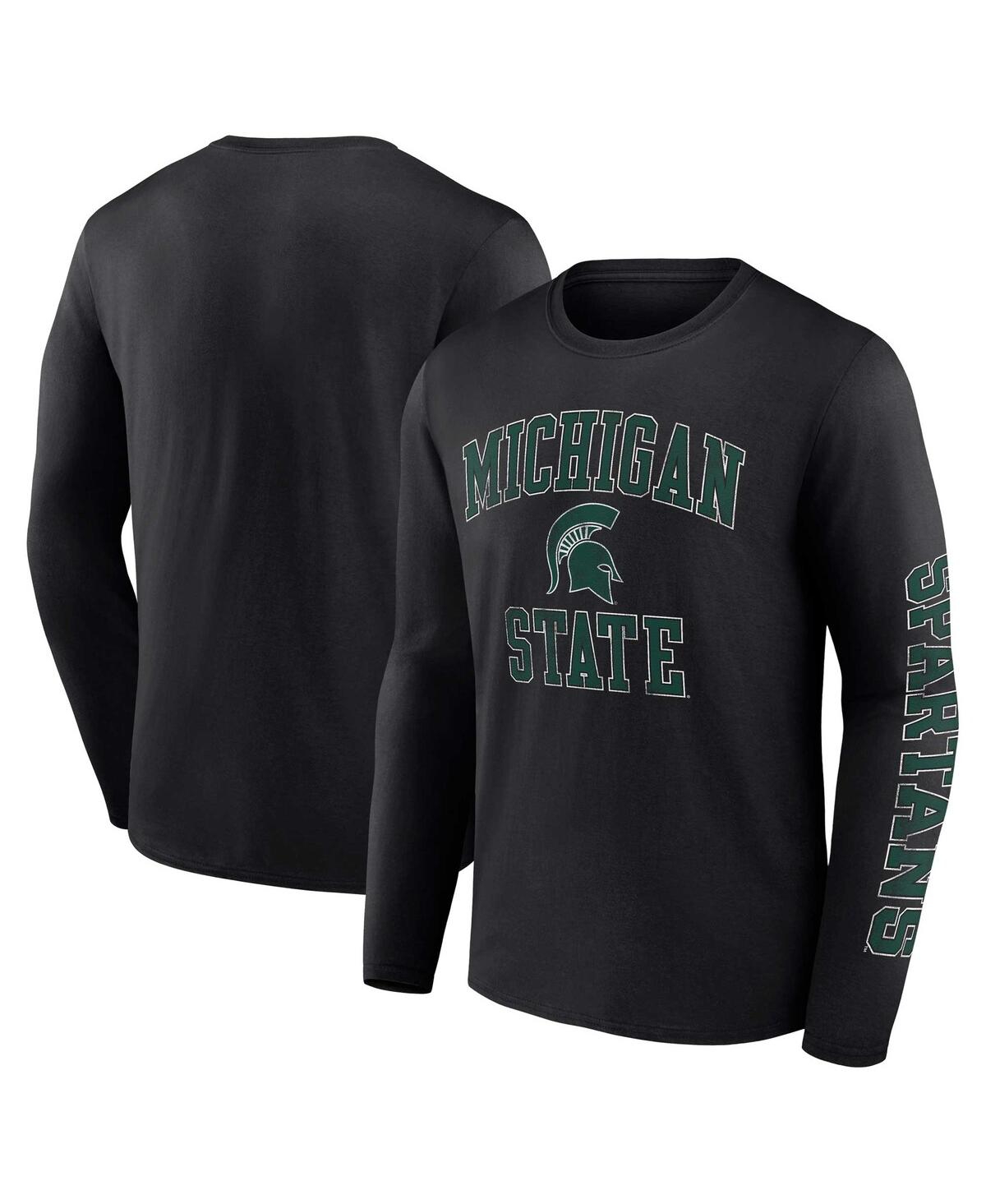 Fanatics Men's  Black Michigan State Spartans Distressed Arch Over Logo Long Sleeve T-shirt