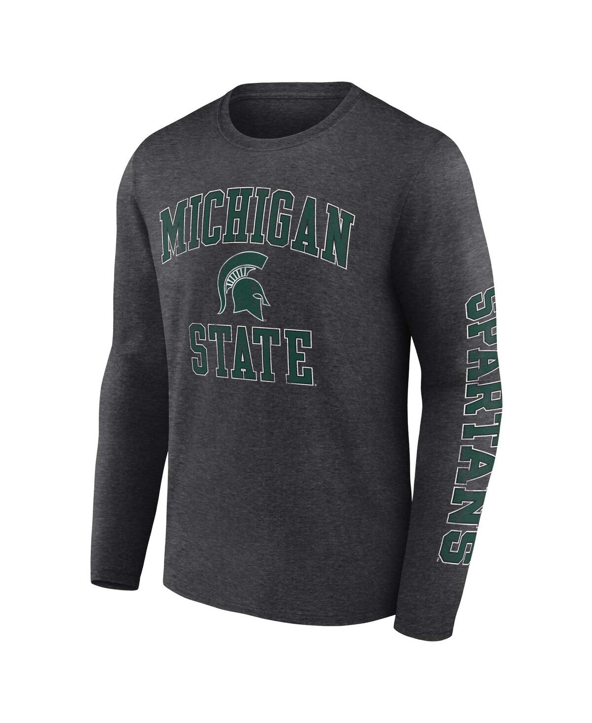 Fanatics Men's  Heather Charcoal Michigan State Spartans Distressed Arch Over Logo Long Sleeve T-shir In Heather Charcoal