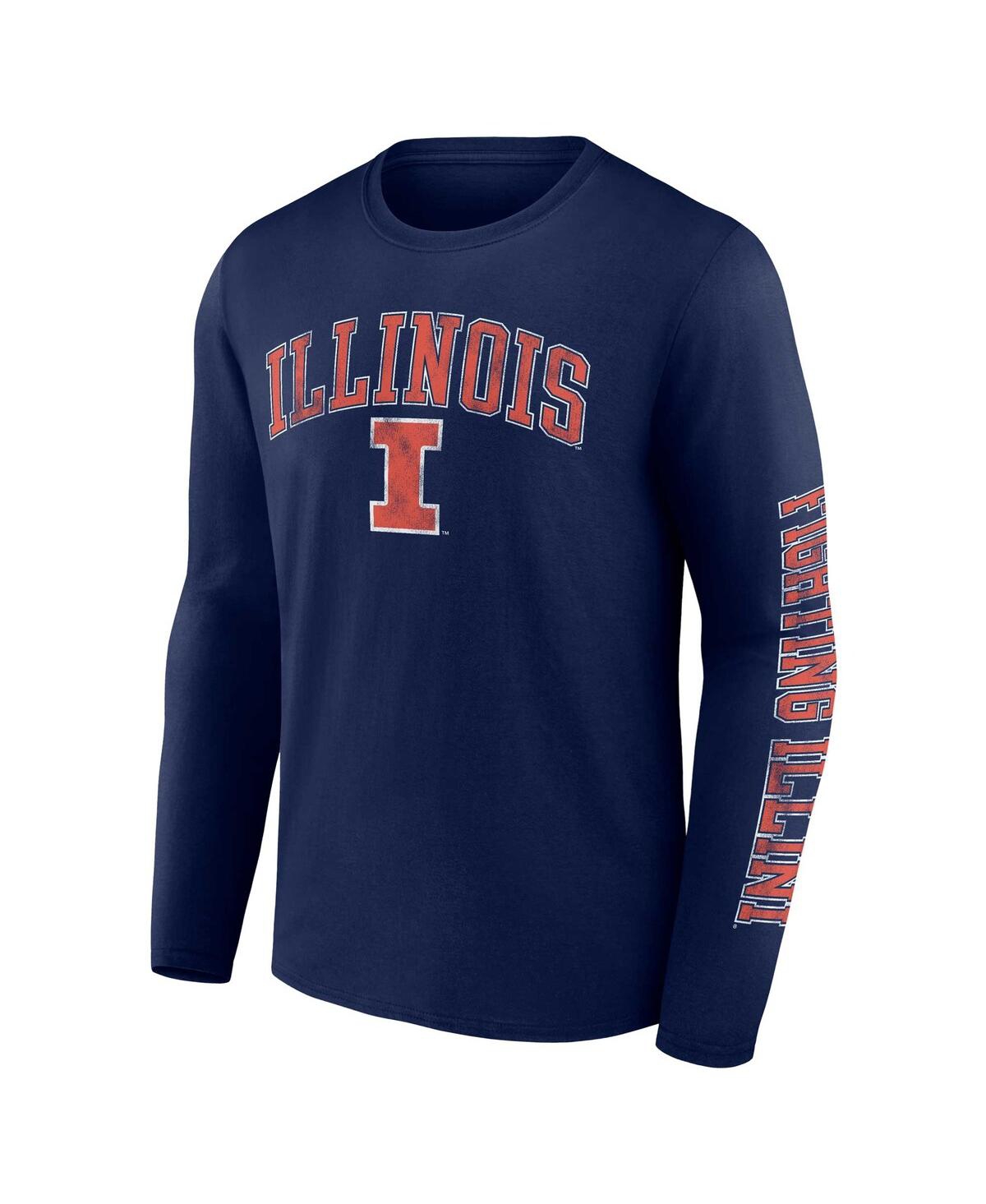 Men's FanaticsIllinois Fighting Illini Distressed Arch Over Logo Long Sleeve T-shirt - Navy