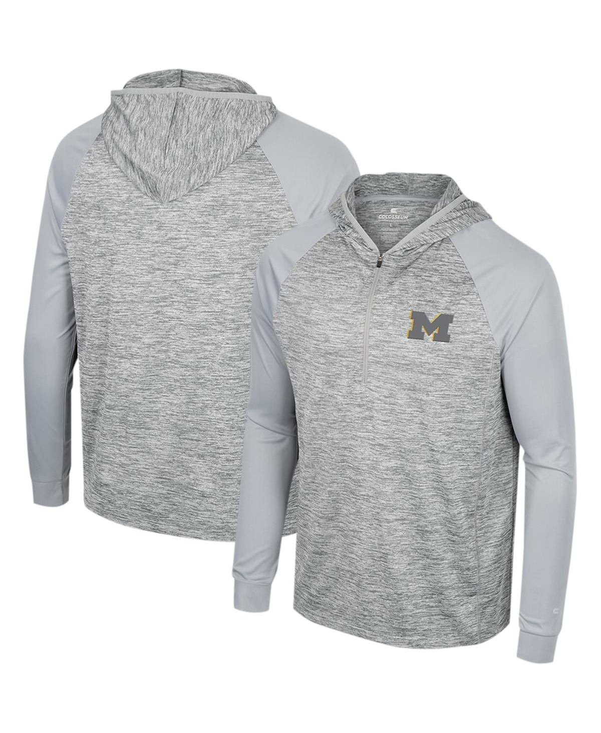 Colosseum Gray Michigan Wolverines Cybernetic Raglan Quarter-zip Hooded Top In Gray