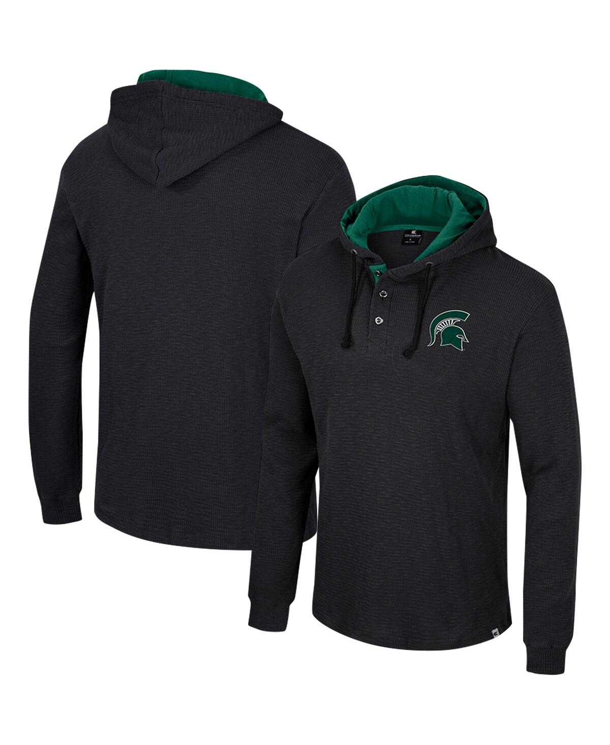 Colosseum Men's  Black Michigan State Spartans Affirmative Thermal Hoodie Long Sleeve T-shirt