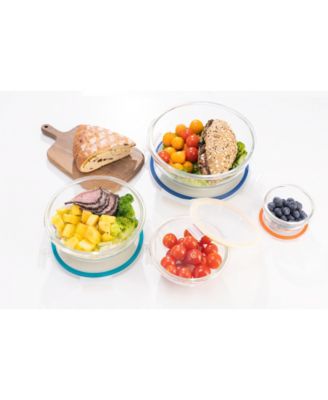 8 Pc Nesting Borosilicate Glass Salad and Mixing Bowl Set with Lids