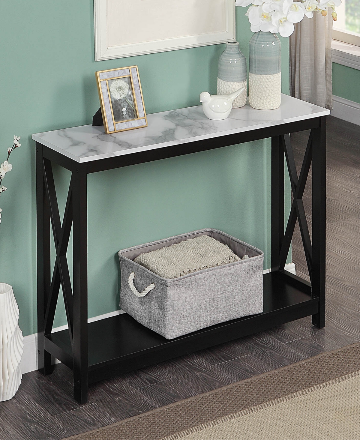 Convenience Concepts 39.5" Mdf Oxford Console Table With Shelf In Barnwood,black