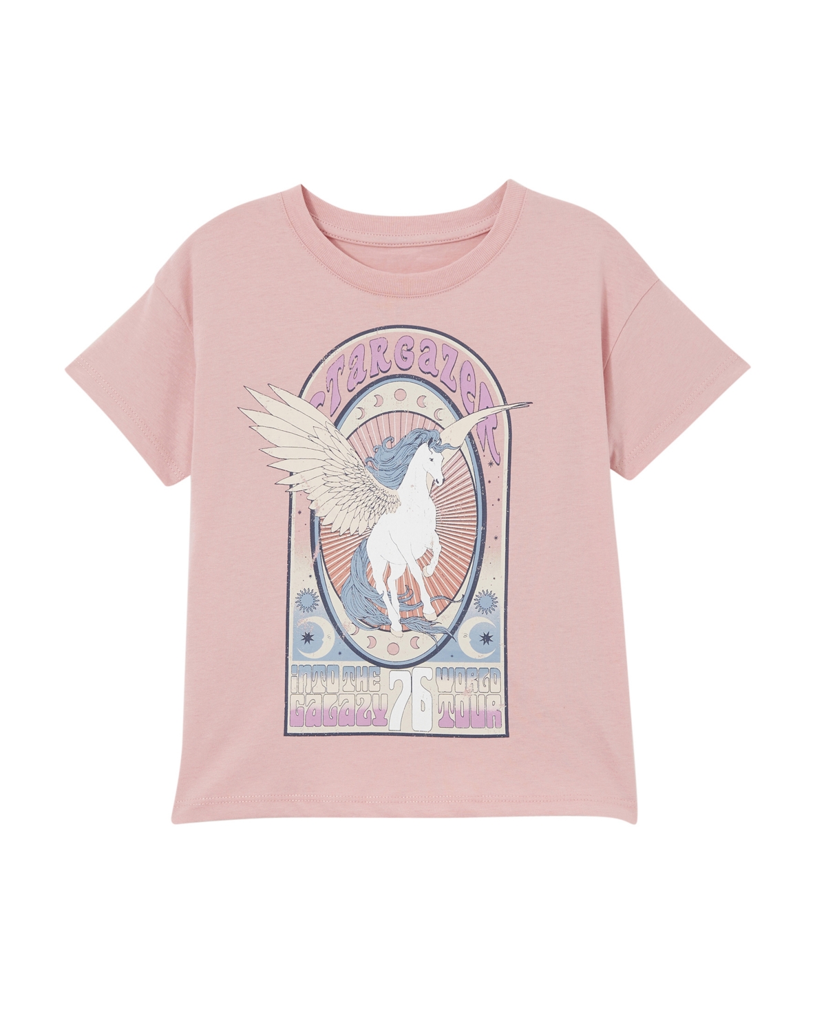 Cotton On Kids' Little Girls Poppy Short Sleeve Print T-shirt In Zephyr,unicorn Stargazer