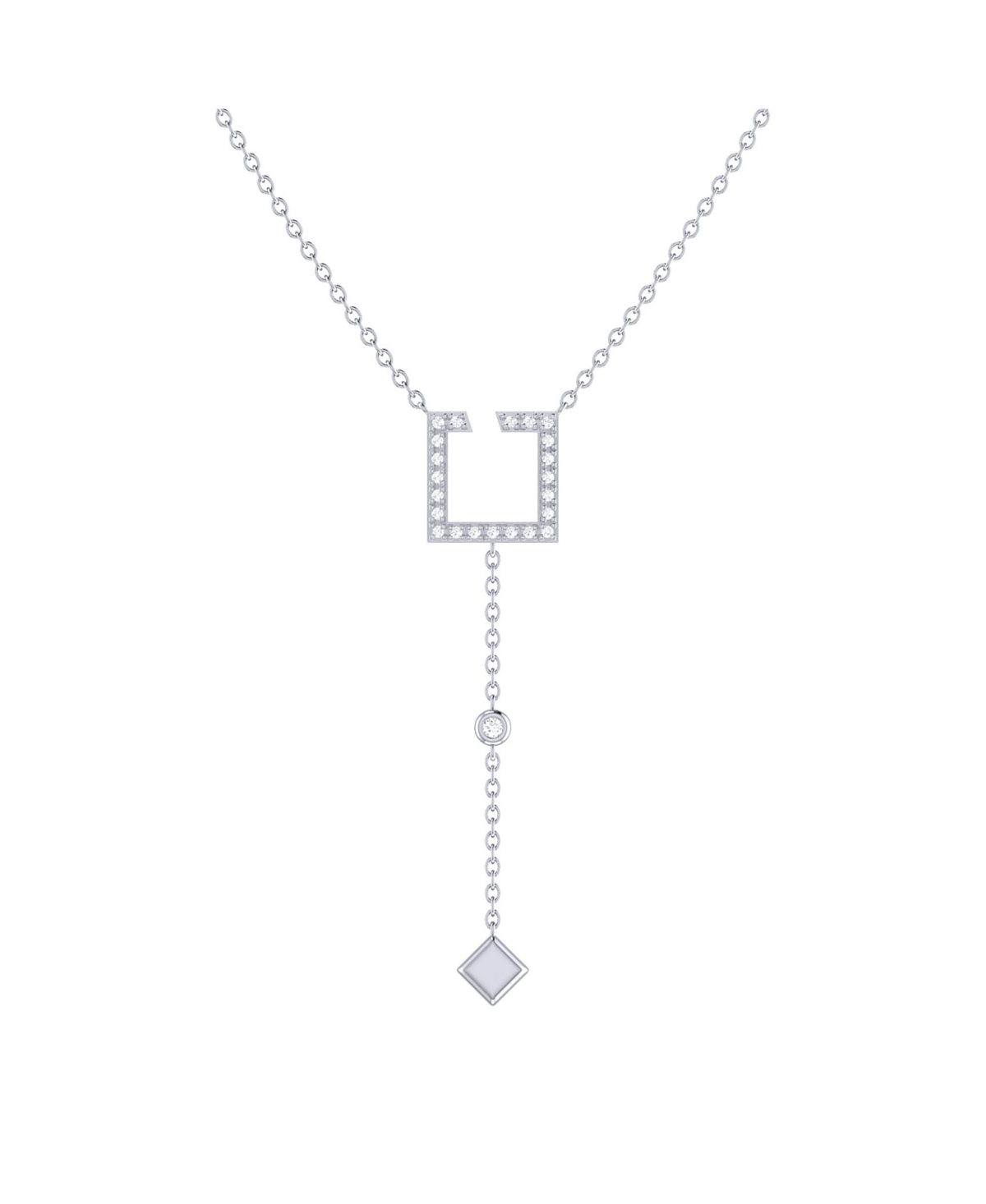 LUVMYJEWELRY STREET LIGHT OPEN SQUARE BOLO ADJUSTABLE STERLING SILVER DIAMOND LARIAT NECKLACE
