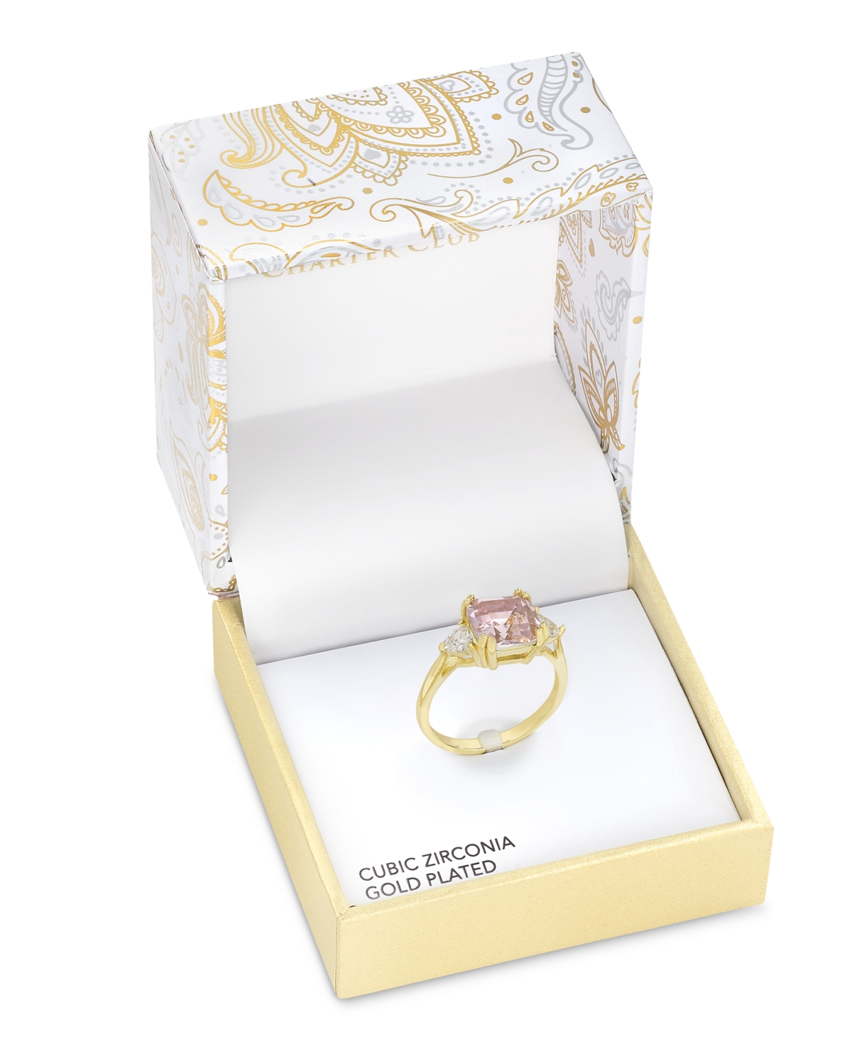 Shop Charter Club Gold-tone Cubic Zirconia & Square Pink Crystal Ring, Created For Macy's
