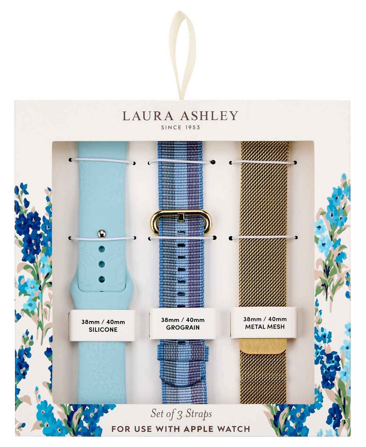 Women's Gold-Tone Mesh, Blue Grosgrain and Blue Silicone Strap Sets Compatible with Apple Watch 38mm, 40mm, 41mm - Multi