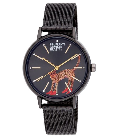 Женские часы Kendra Dandy Quartz Bouffants and Broken Hearts Black Mesh Alloy Watch 36mm