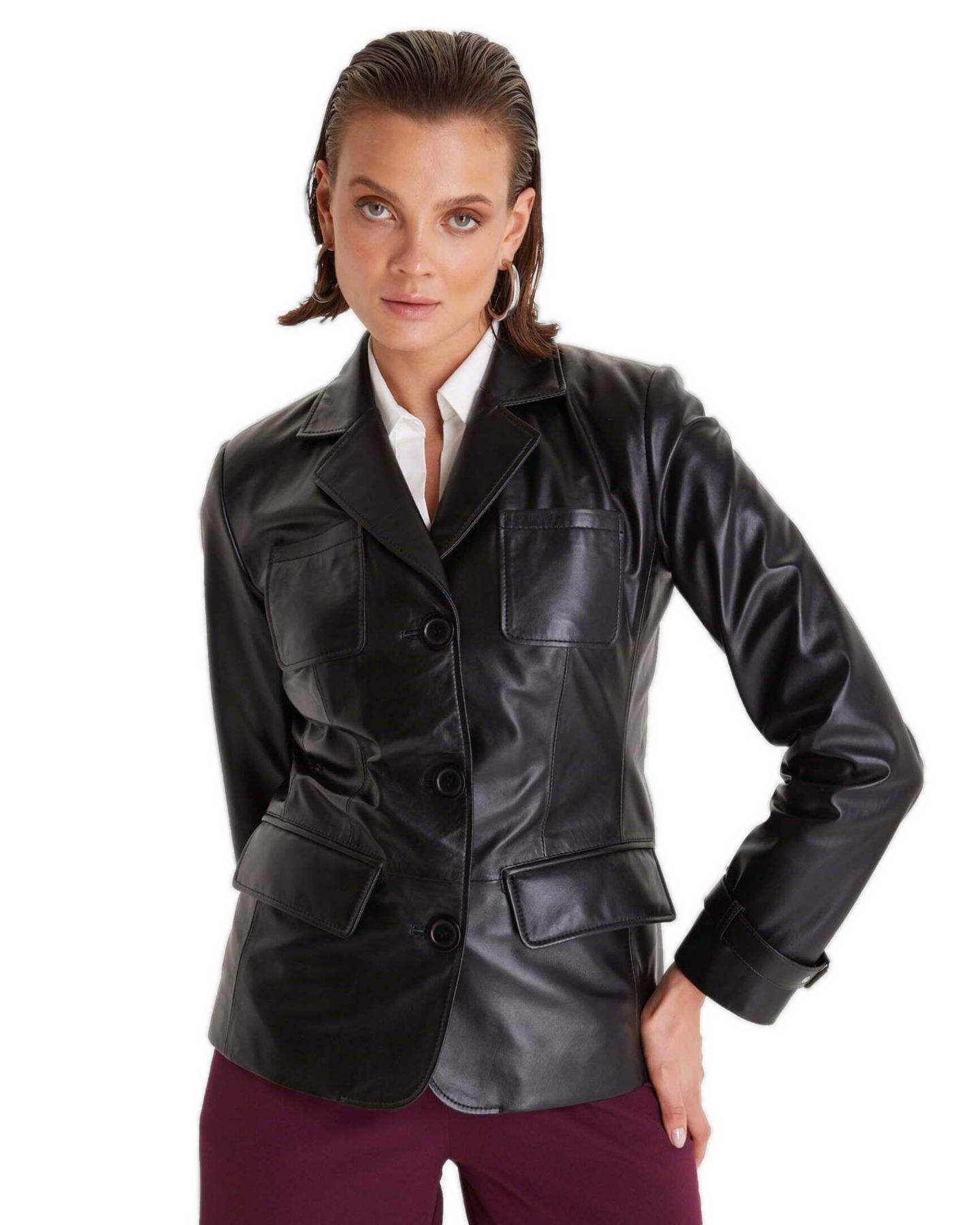 Женская куртка Furniq UK Genuine Leather Jacket Safari Black, цвет: Чёрный — фото 1