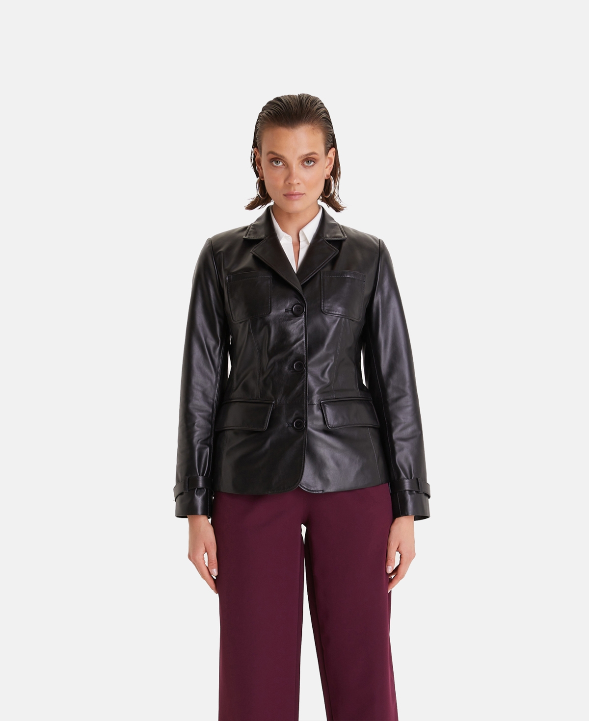 Women's Genuine Leather Jacket Safari Black - Black