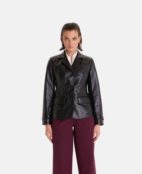 Женские куртки Furniq UK Genuine Leather Jacket Safari Black