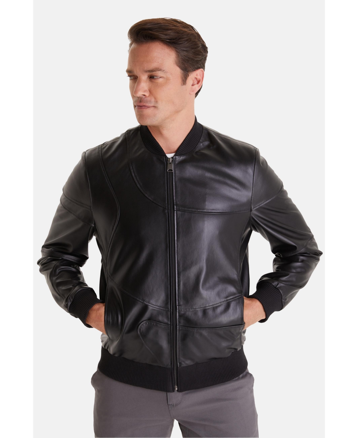 Men's Leather Fashion Jacket, Black - Black