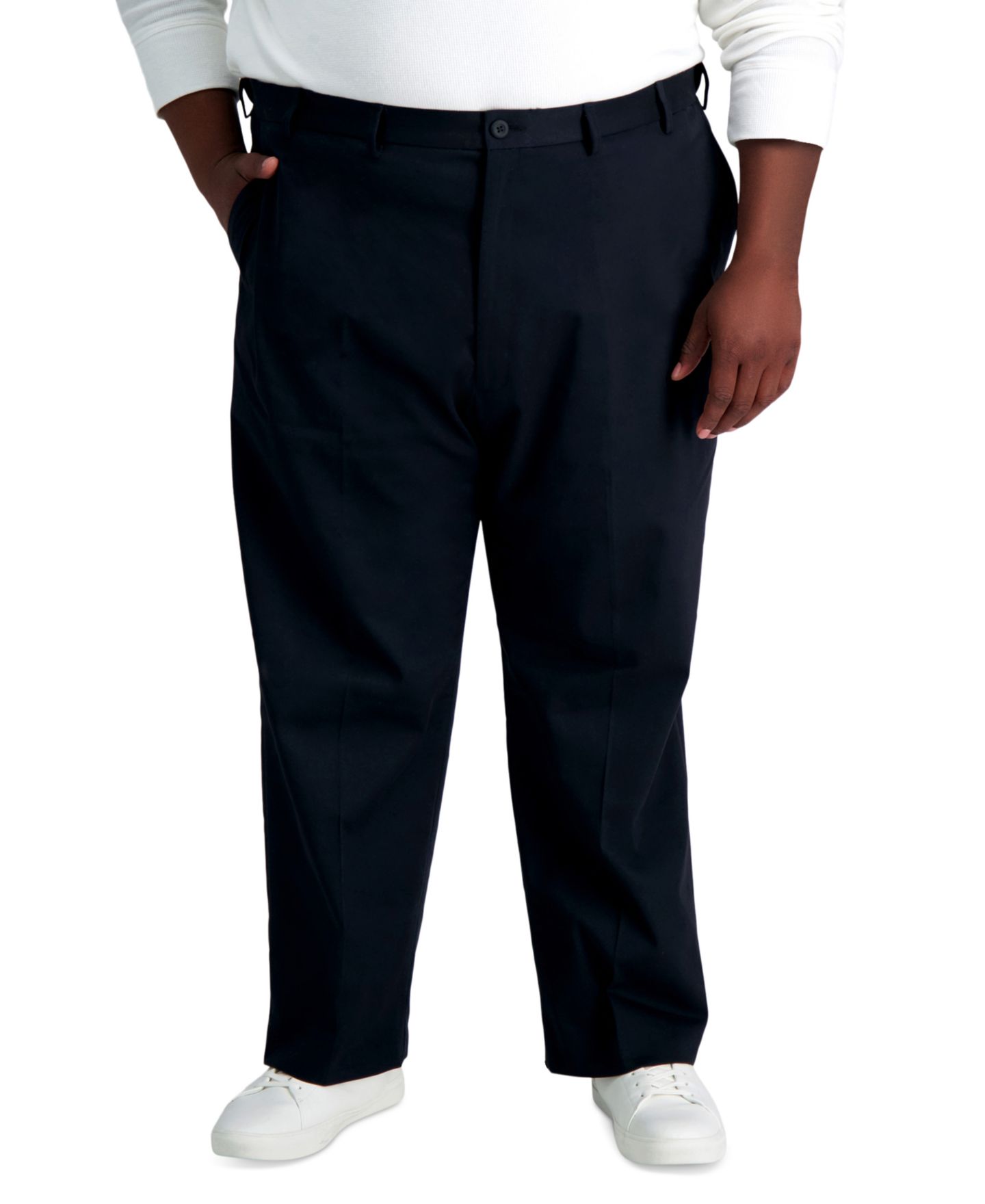 Мужские брюки Haggar Big & Tall Iron Free Premium Khaki Classic-Fit Flat Front Pant, цвет: Чёрный — фото 2