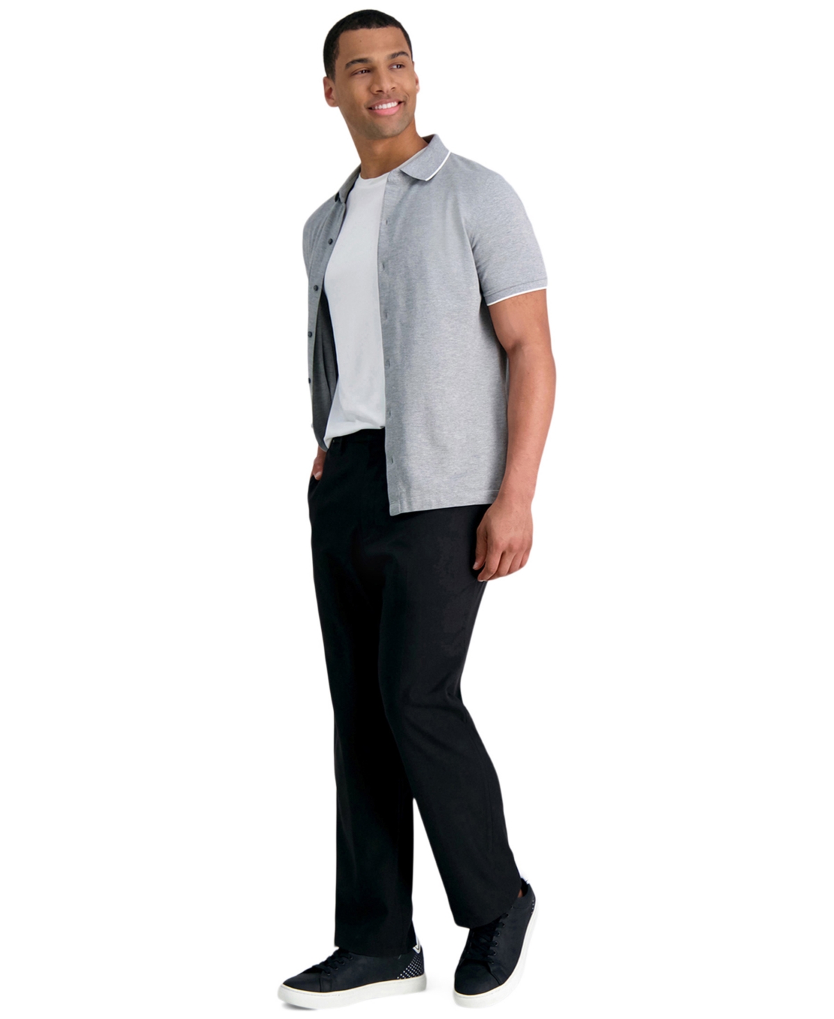 Men's Premium Comfort Stretch Classic-Fit Solid Flat Front Dress Pants - Dark Navy