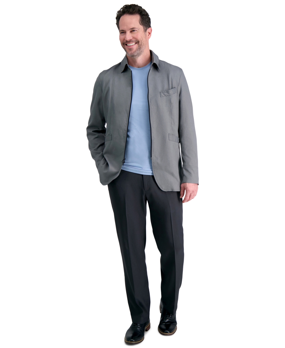 Men's Premium Comfort Stretch Classic-Fit Solid Flat Front Dress Pants - Medium Grey